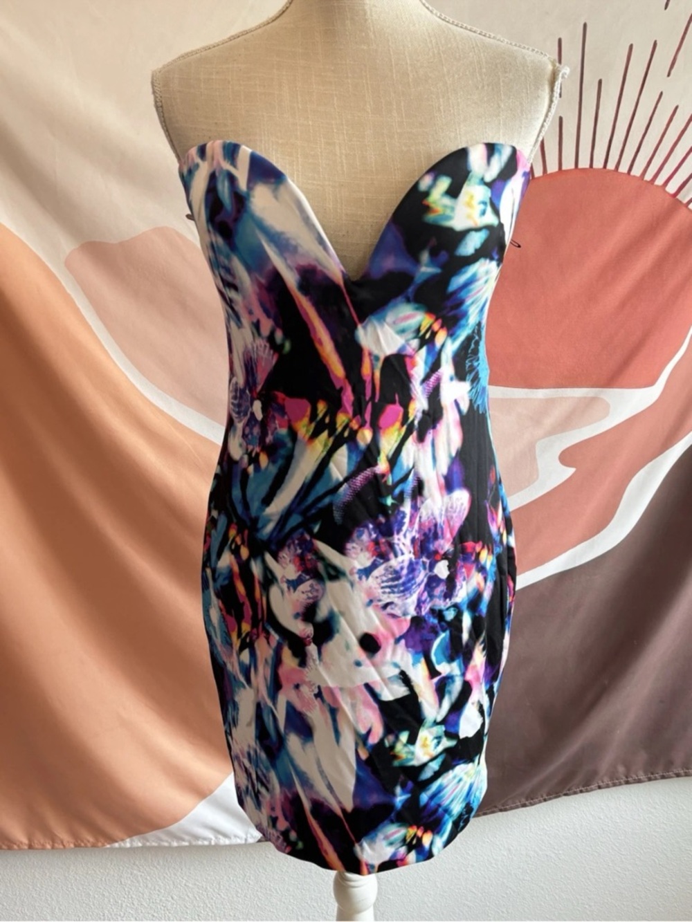 2B Bebe Mini Dress Women’s Size 10 Watercolor Bodycon Dress